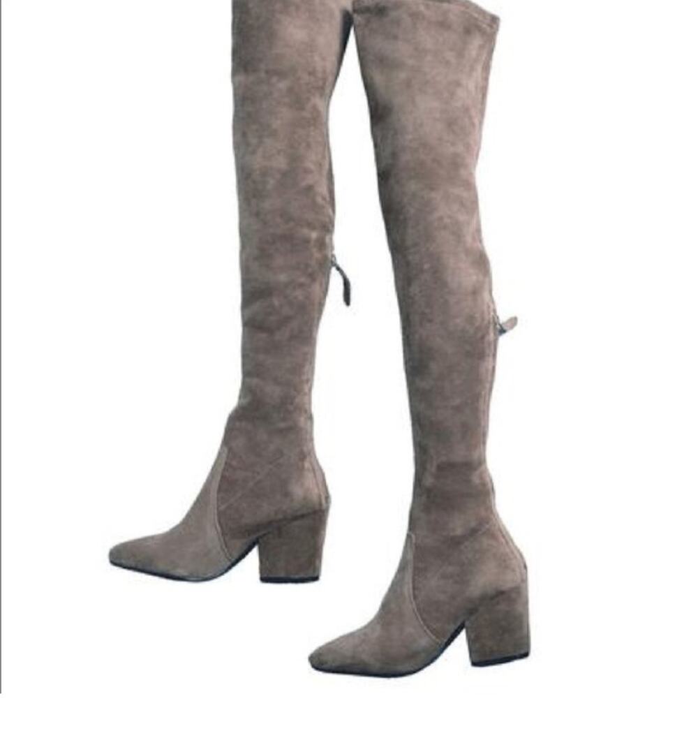 Vero Cuoio Italian Suede Leather Over-the-Knee Taupe/Grey Boots Size 245, US 7.5